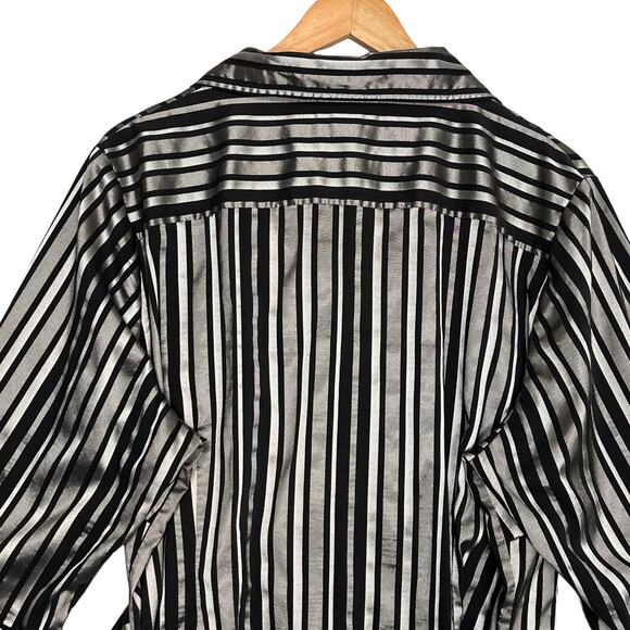 Lane Bryant Striped Wrap Top Sz 22 24 V Neck Metallic Black Silver Collard - Picture 7 of 9